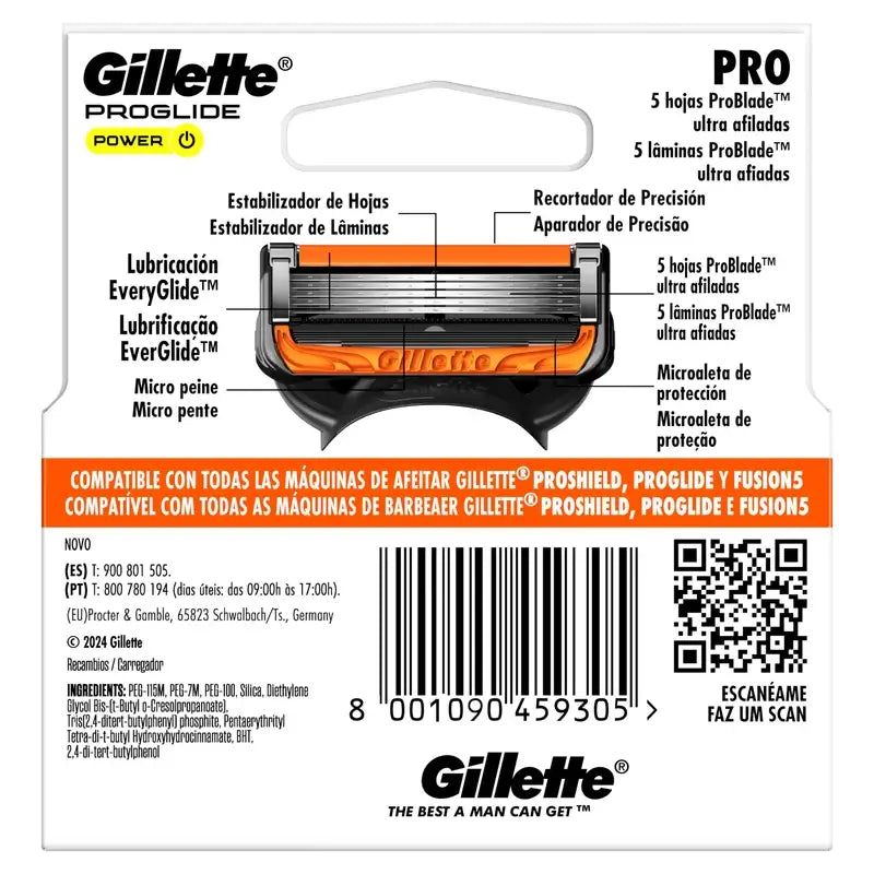 Gillette Proglide Power náhradné hlavice do holiaceho strojčeka pre mužov, 4 kusy
