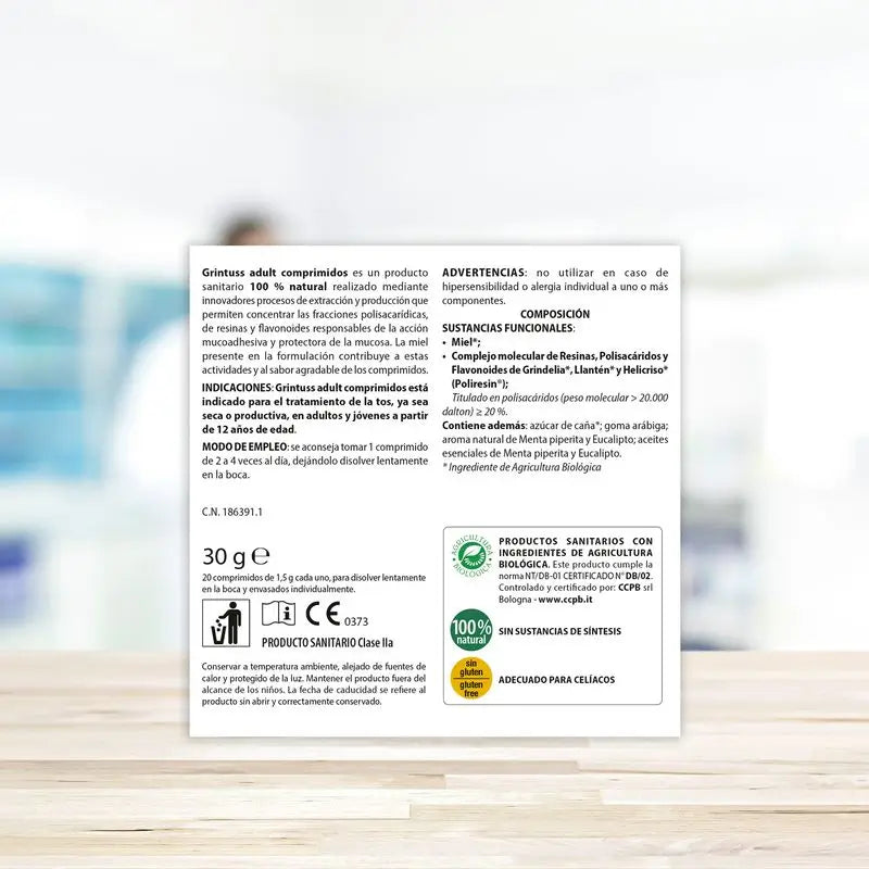 Aboca Grintuss Adult – suchý a produktívny kašeľ, 20 tabliet