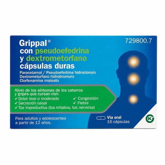 Grippal s pseudoefedrínom a dextrometorfánom, 16 kapsúl