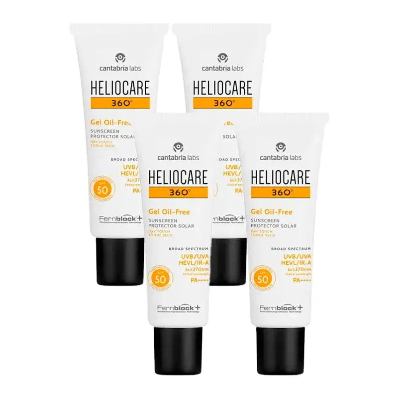 Heliocare 360º gél bez obsahu oleja SPF 50+, balenie 4 x 50 ml