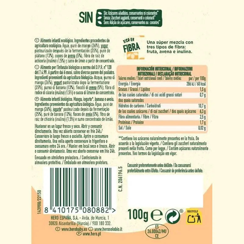 Hero Baby Vrecúško Solo Nutriflora – mango, jogurt, banán a ovos 100 g