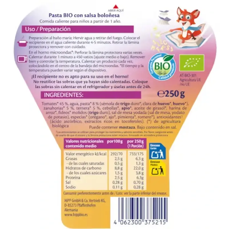 Hipp Bio ABC – cestoviny v tvare písmen s boloňskou omáčkou, 250 g