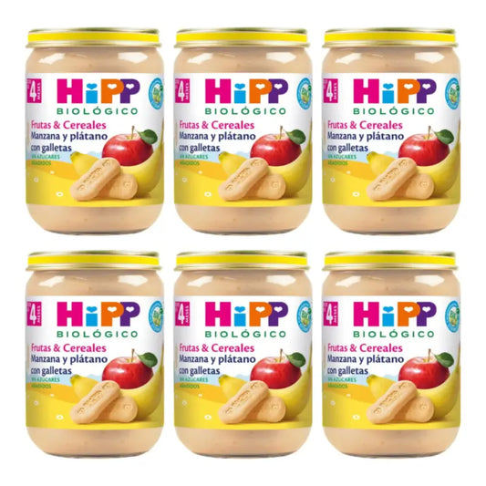 Hipp Bio – jablkovo-banánové pyré s sušienkami, balenie 6 x 190 g