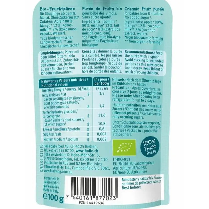 Holle Smoothie Croco Kokos Jablko-kokos-mango  8 mesiacov 100