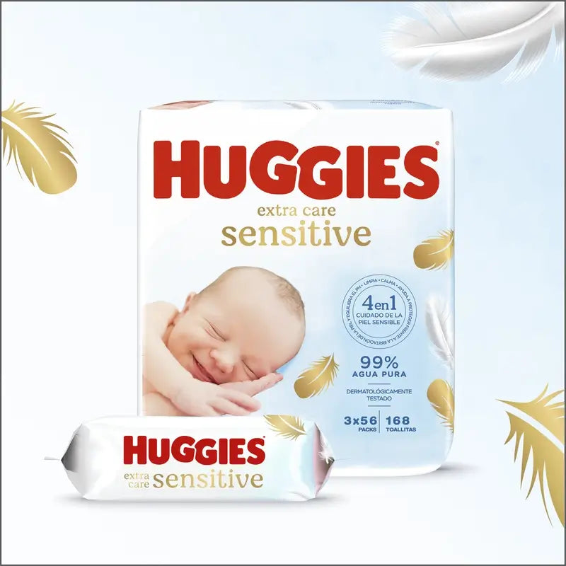 Huggies Extra Care Sensitive vlhčené utierky, 144 kusov