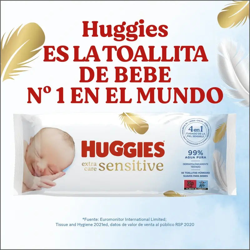 Huggies Extra Care Sensitive vlhčené utierky, 144 kusov