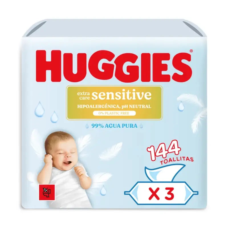 Huggies Extra Care Sensitive vlhčené utierky, 144 kusov