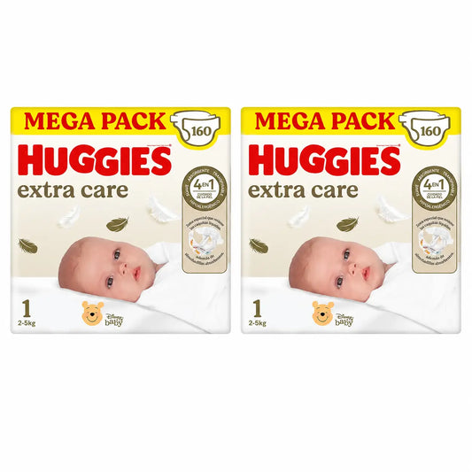 Huggies Extra Care veľkosť 1 (2–5 kg) detské plienky s motívom Disney, 160 kusov, balenie po 2
