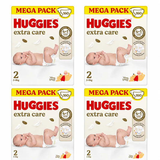 Huggies Extra Care veľkosť 2 (3–6 kg) detské plienky s motívom Disney, 160 kusov, balenie po 4