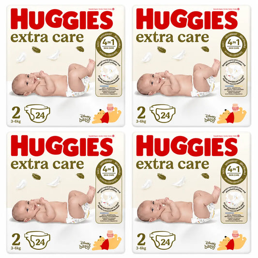 Huggies Extra Care veľkosť 2 (3–6 kg) detské plienky s motívom Disney, 24 kusov, balenie po 4