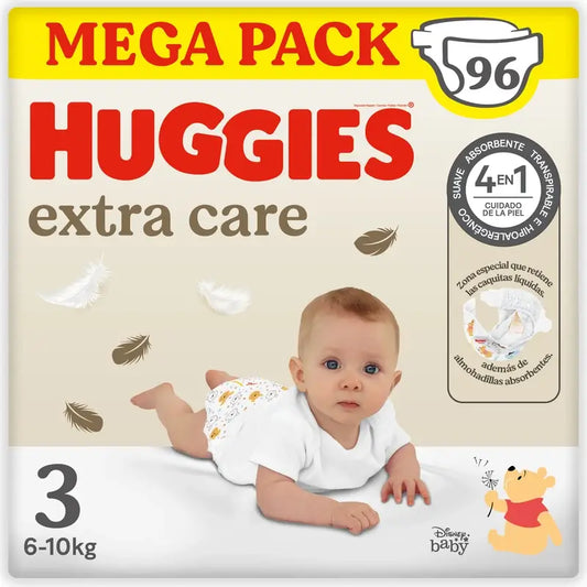 Huggies Extra Care veľkosť 3 (6–10 kg) detské plienky s motívom Disney, 96 kusov