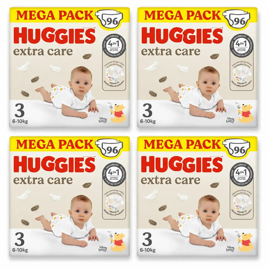 Huggies Extra Care veľkosť 3 (6–10 kg) detské plienky Disney, 96 kusov, balenie po 4
