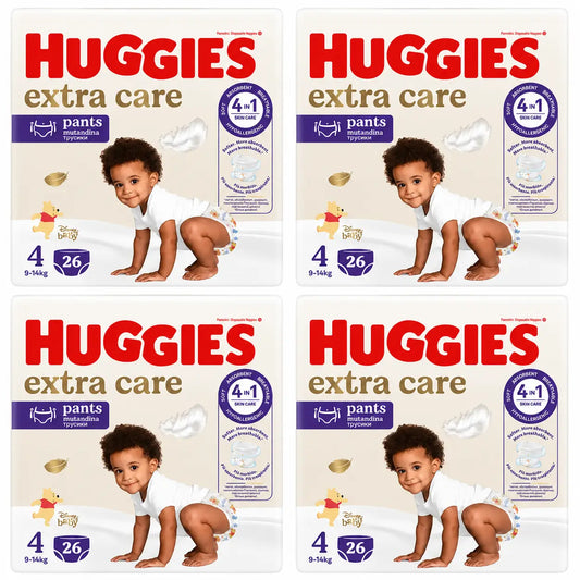 Huggies Extra Care veľkosť 4 (9–14 kg) detské plienky s nohavičkami s motívom Disney, 26 kusov, balenie po 4