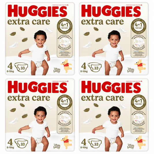 Huggies Extra Care veľkosť 4 (8–16 kg) detské plienky s motívom Disney, 33 kusov, balenie po 4