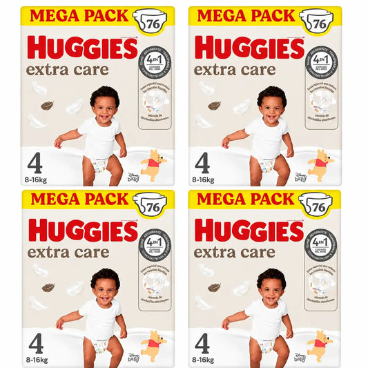 Huggies Extra Care veľkosť 4 (8–16 kg) detské plienky s motívom Disney, 76 kusov, balenie po 4