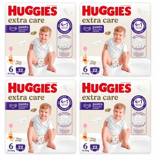 Huggies Extra Care veľkosť 6 (15–25 kg) detské plienky s nohavičkami s motívom Disney, 22 kusov, balenie po 4
