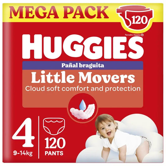 Huggies Little Movers veľkosť 4 (9–14 kg) detské plienky typu nohavičky s motívom Disney, 120 kusov