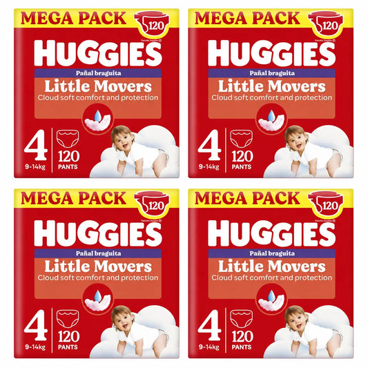 Huggies Little Movers veľkosť 4 (9–14 kg) detské plienky s nohavičkami s motívom Disney, 120 kusov, balenie po 4