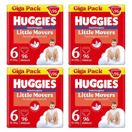 Huggies Little Movers veľkosť 6 (15–25 kg) detské plienky s nohavičkami Disney, 96 kusov, balenie po 4