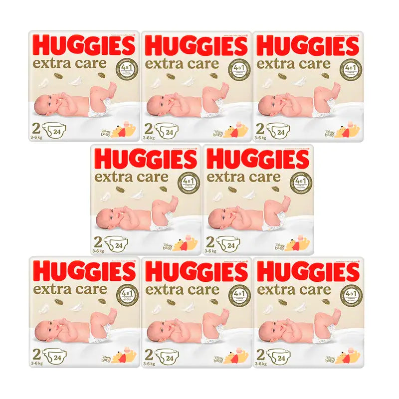 Huggies plienky Extra Care, veľkosť 2, balenie 8 x 24 kusov