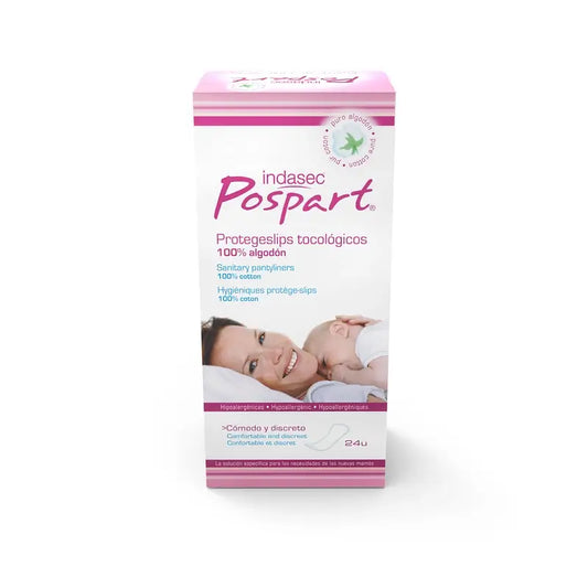Indasec Pospart hygienické vložky z 100 % bavlny pre tehotné ženy, 24 kusov