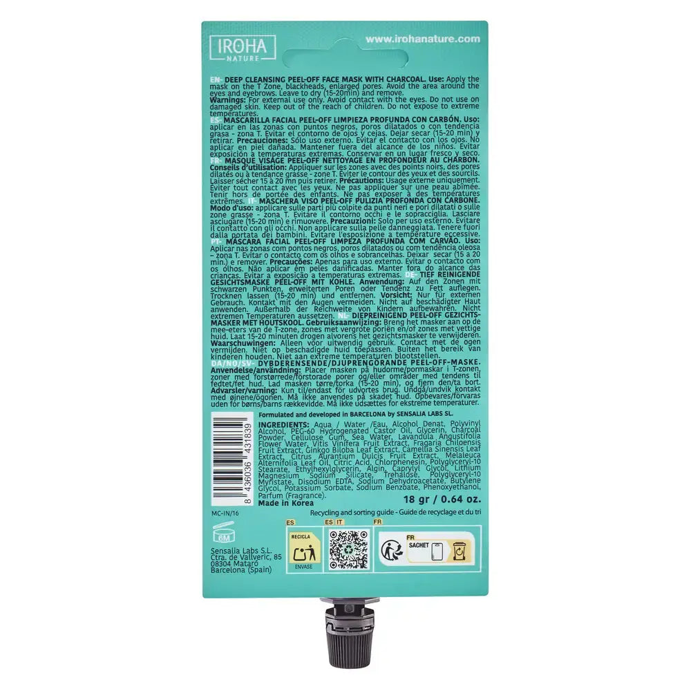Iroha Nature Peel-off maska na hlboké čistenie – uhlie, 18 g