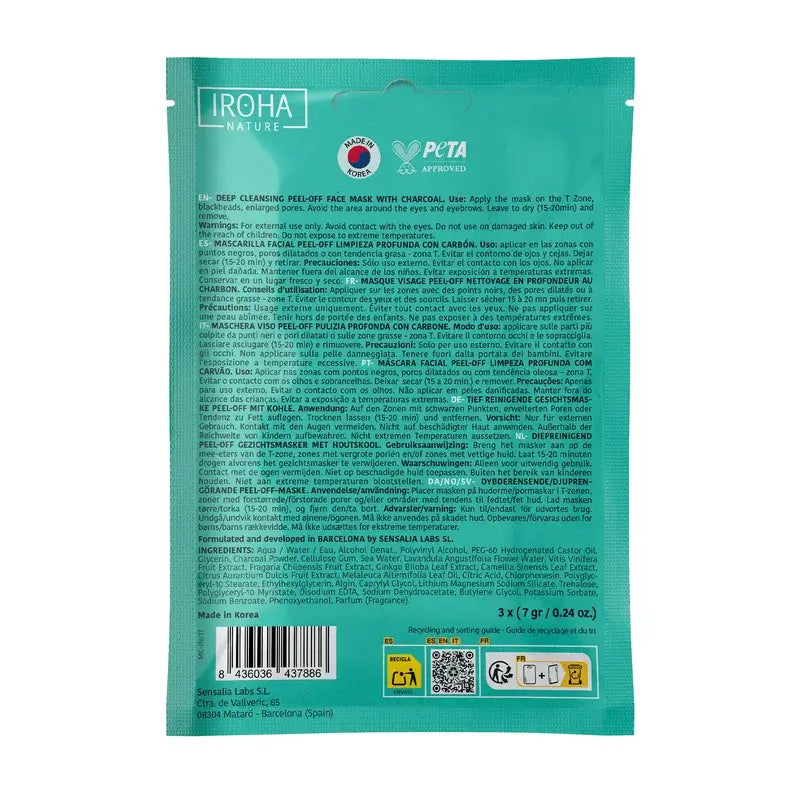 Iroha Nature Peel-off maska na hlboké čistenie s aktívnym uhlím, 3 kusy, 1 gram