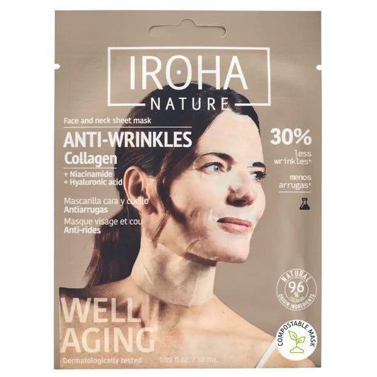 Iroha Nature Tkaninová maska na tvár a krk proti vráskam – kolagén, 30 ml