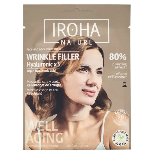Iroha Nature Hydratačná pleťová a krčná maska na vyhladenie vrások – trojitá kyselina hyalurónová, 30 ml