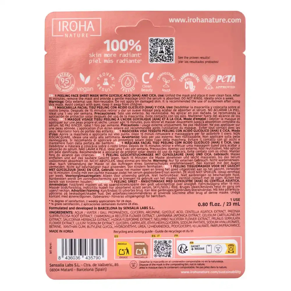 Iroha Nature Pleťová maska z papierových obrúskov s peelingovým účinkom – kyselina glykolová, 23 ml