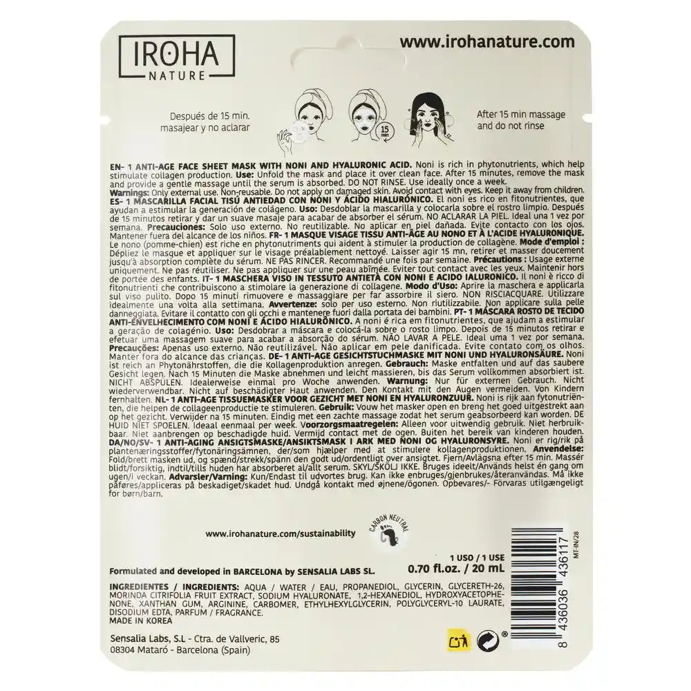 Iroha Nature Natural Extracts – pleťová maska Noni proti starnutiu, 20 ml