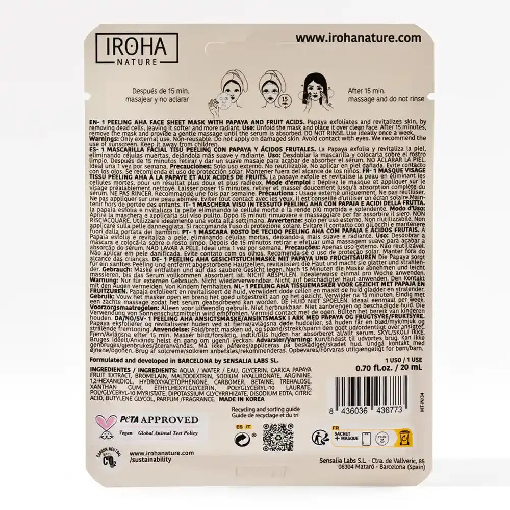 Iroha Nature Natural Extracts Pleťová maska s AHA peelingom, 20 ml 