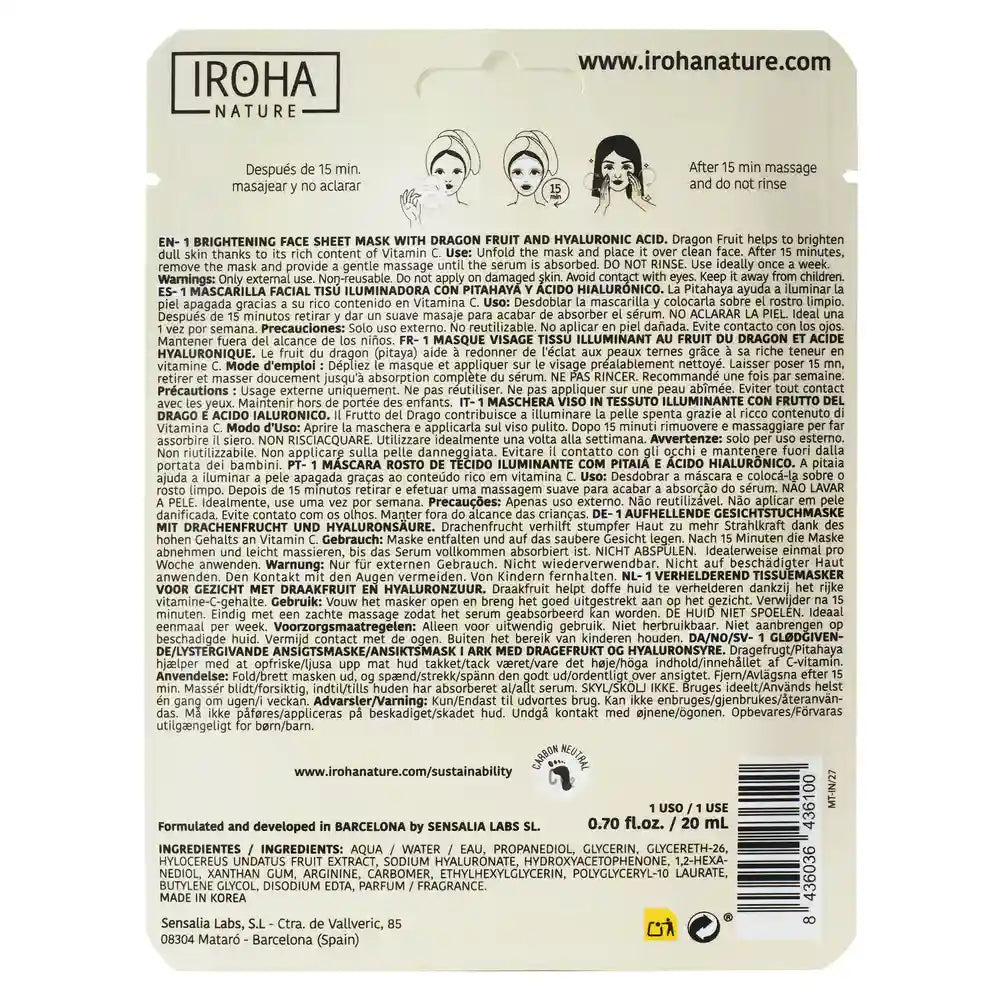 Iroha Nature Natural Extracts Rozjasňujúca pleťová maska s pitahayou, 20 ml 
