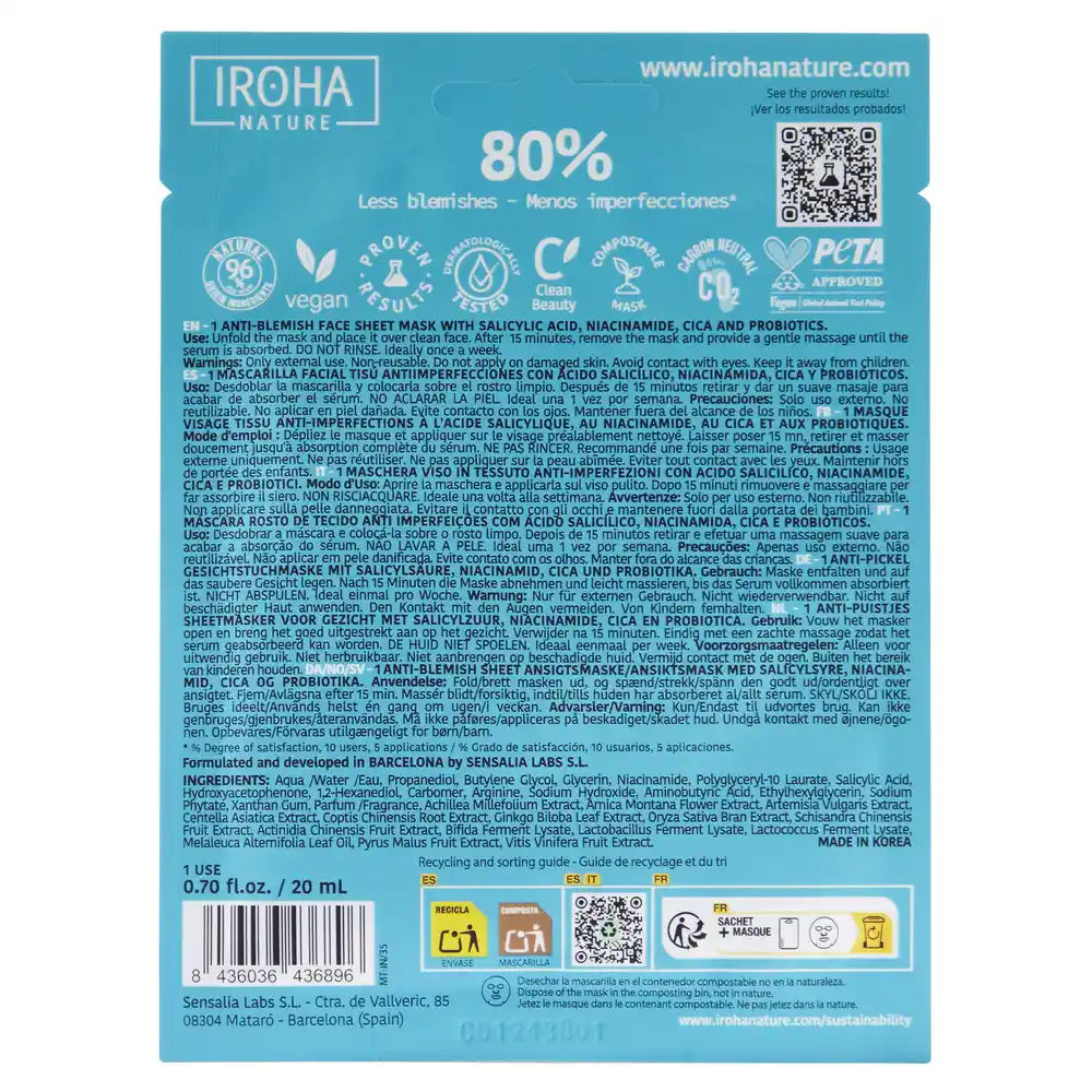 Iroha Nature Oily Skin – pleťová maska proti nedokonalostiam, 20 ml 