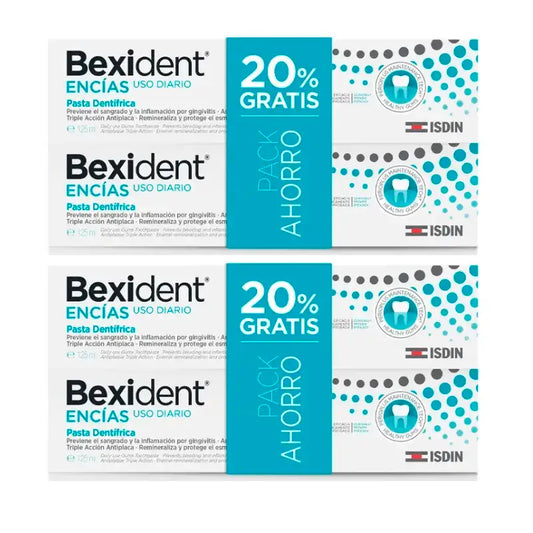 Isdin Bexident zubná pasta na ďasná, balenie 4 x 125 ml