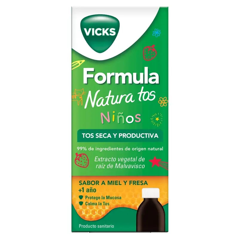Sirup Vicks Fórmula Natura proti kašľu pre deti s príchuťou medu a jahôd, 140 ml