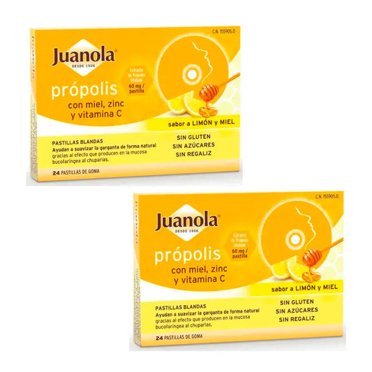 Juanola – propolis, med, zinok, vitamín C – balenie 2 x 24 pastiliek