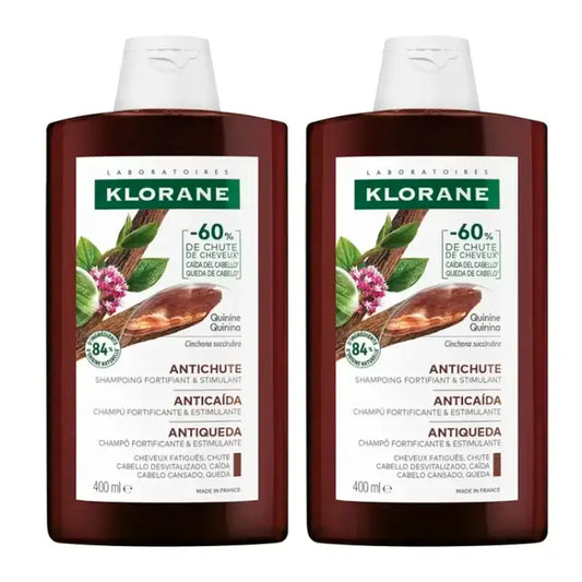 Klorane Duo balenie šampónu s chininom a vitamínmi B, 2 × 400 ml