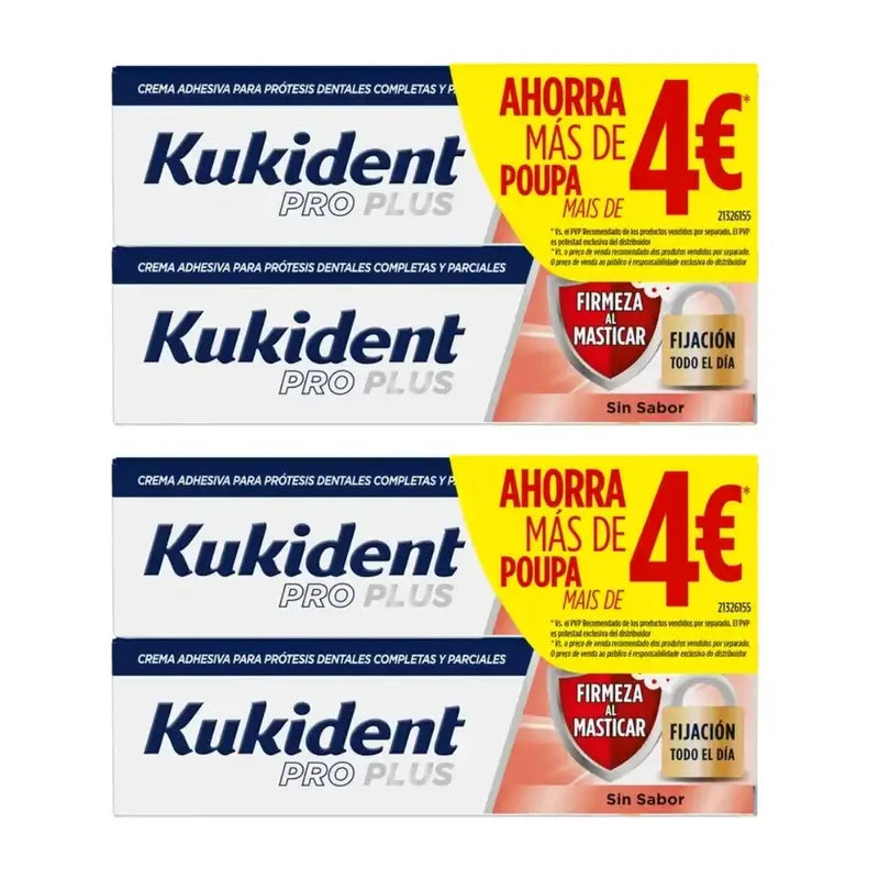 Kukident Pro Plus – pevná fixácia pri žuvaní, výhodné balenie, 4 × 40 g