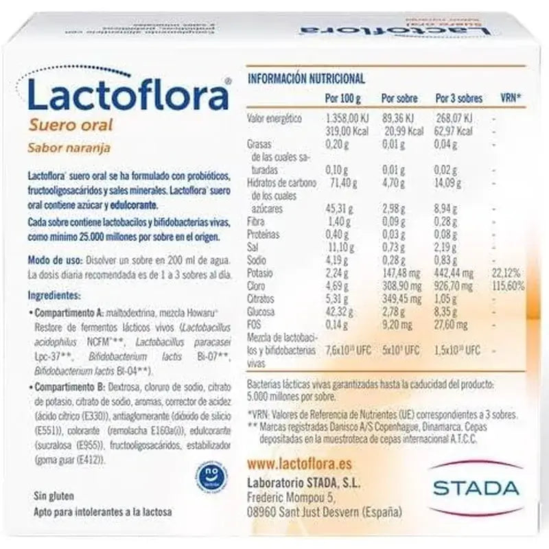 Lactoflora – perorálny roztok s probiotikami, prebiotikami a minerálnymi soľami, s príchuťou pomaranča, 6 vrecúšok