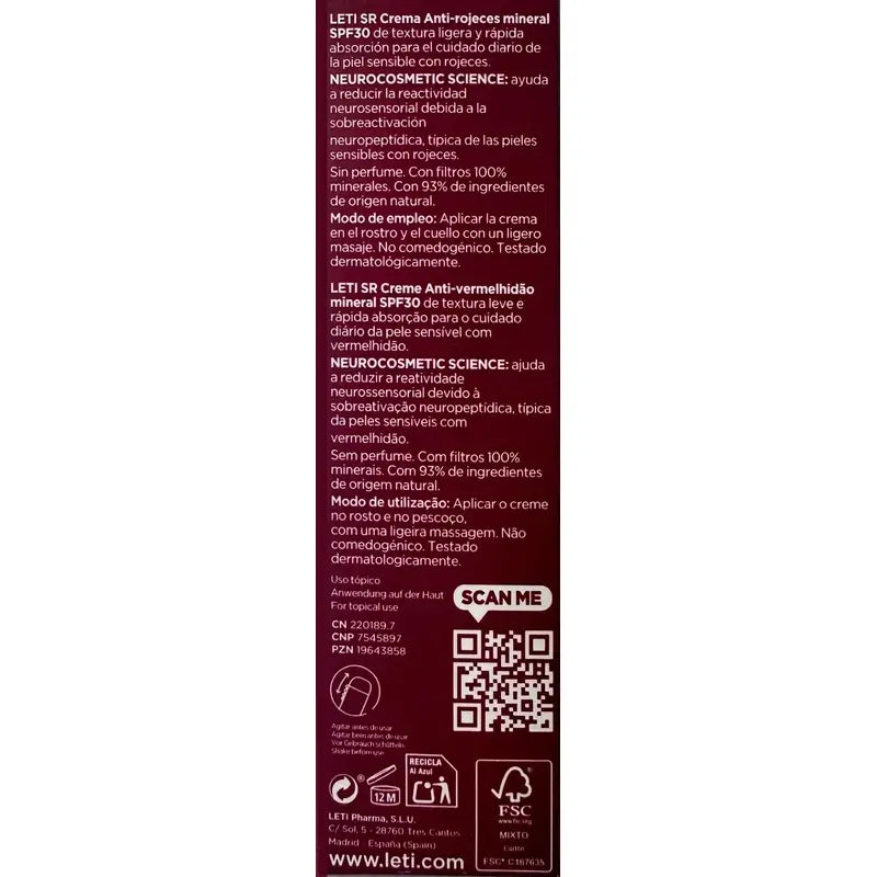 Leti Sr Mineralný krém proti začervenaniu SPF 30, 40 ml
