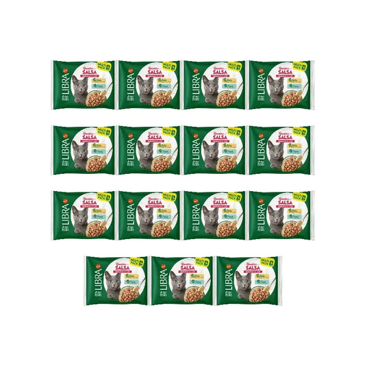 Libra – mokré krmivo pre mačky s kuracím mäsom a morčacím mäsom v omáčke, Flowpack, 15 x 340 g