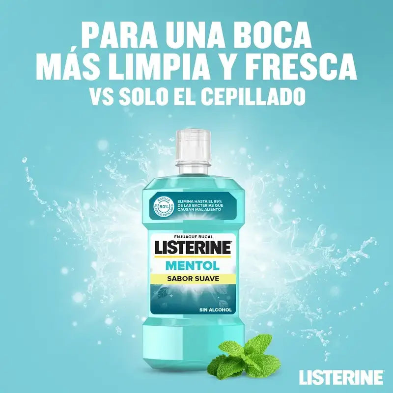 Ústna voda Listerine Duplo, jemná mentolová príchuť, bez alkoholu, na každodenné použitie, 2 x 500 ml