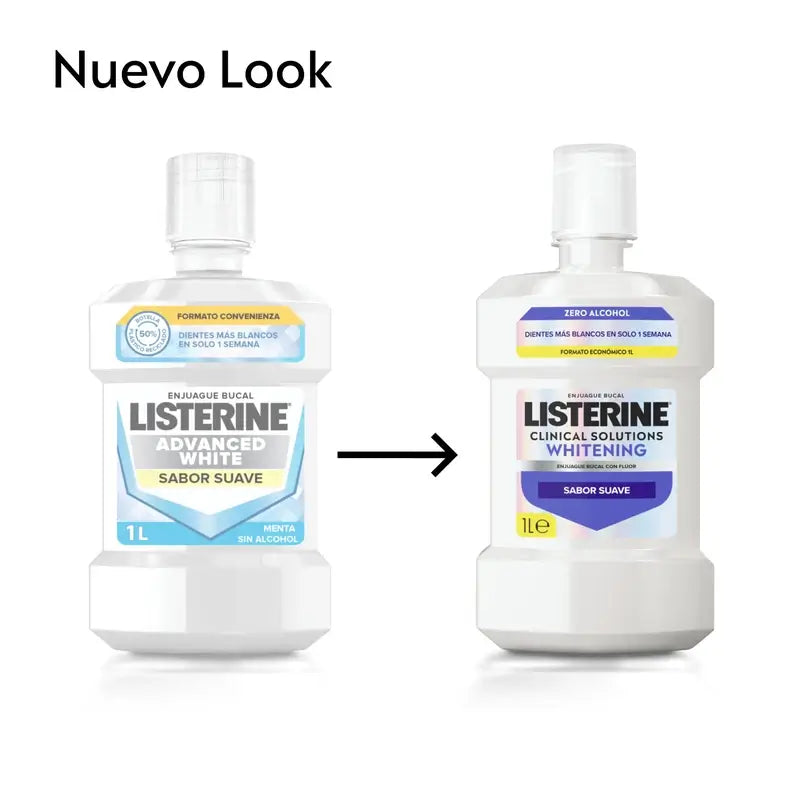 Ústna voda Listerine, Advanced White s bieliacim účinkom, jemná mätová príchuť, bez alkoholu, balenie 2 x 1000 ml