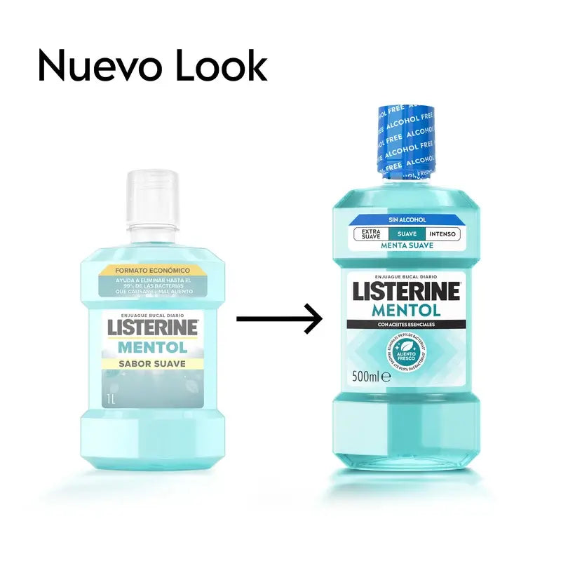 Ústna voda Listerine, jemná mentolová príchuť, bez alkoholu, na každodenné použitie, 500 ml
