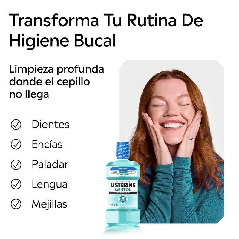 Ústna voda Listerine, jemná mentolová príchuť, bez alkoholu, na každodenné použitie, 500 ml