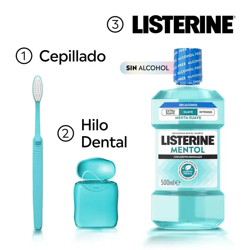 Ústna voda Listerine, jemná mentolová príchuť, bez alkoholu, na každodenné použitie, 500 ml