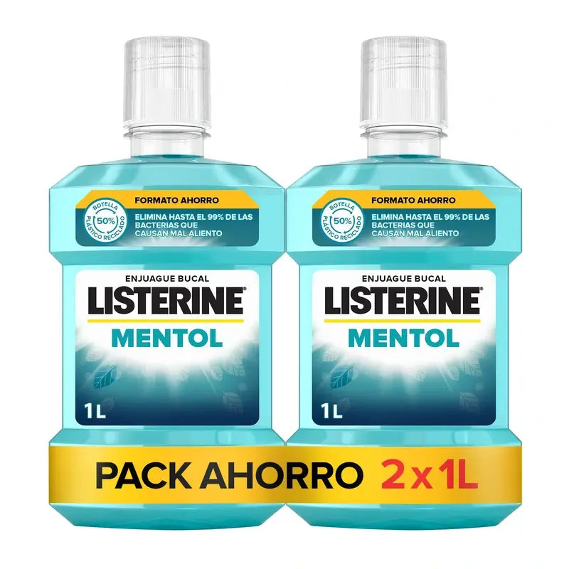 Ústna voda Listerine s príchuťou mäty, chráni pred zubným povlakom, posilňuje zuby, balenie 2 x 1000 ml.