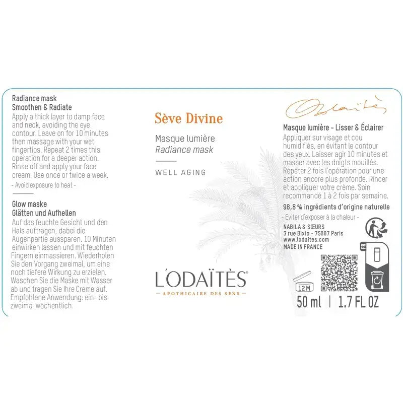 L'Odaïtès Facial Sève Divine – maska pre rozžiarenie pleti, 50 ml