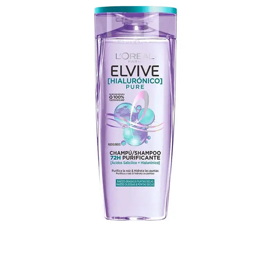 L'Oréal Paris Elvive Šampón s kyselinou hyalurónovou Pure: Čistí, hydratuje, dodáva vlasom objem a lesk, bez silikónov, 400 ml